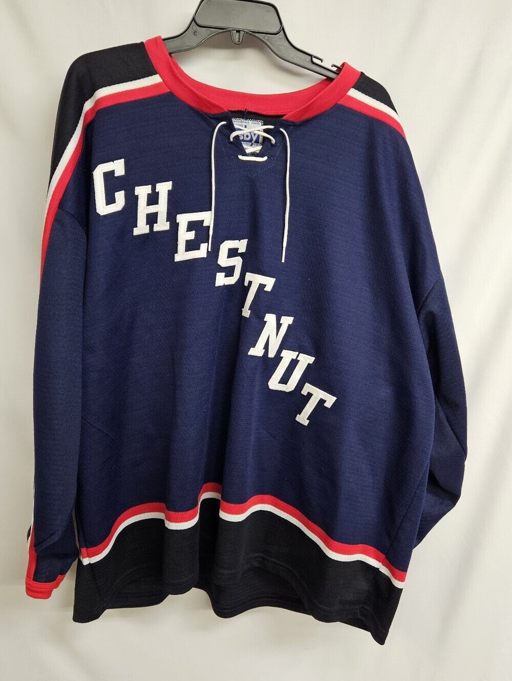 Joey Chestnut Cosby Hockey Jersey Hot Dog Eating Blue Red X-Large Coney Island